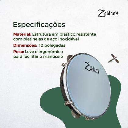 Imagem de Pandeiro Profissional 10 Polegadas Abs Preto Pele Leitosa Nylon Samba Zaidans
