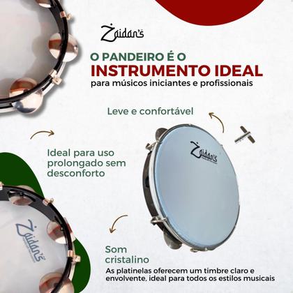 Imagem de Pandeiro Profissional 10 Polegadas Abs Preto Pele Leitosa Nylon Samba Zaidans