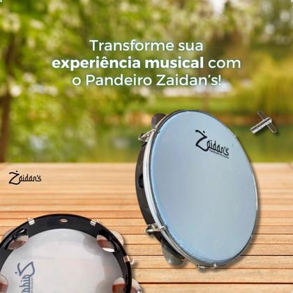 Imagem de Pandeiro Profissional 10 Polegadas Abs Preto Pele Leitosa Nylon Samba Zaidans