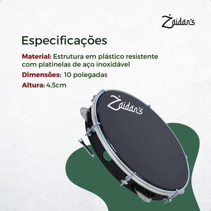 Imagem de Pandeiro Profissional Abs Preto 10 Polegadas Pele Preta Marca Zaidans Samba Pagode Percussão Instrumentos Musical