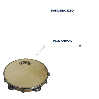 Imagem de Pandeiro Profissional Izzo Corpo Madeira Pele Couro Animal