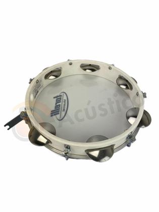 Imagem de Pandeiro Torelli 10 Polegadas Pele Nylon Branco Aro Aço Inox