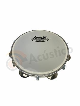 Imagem de Pandeiro Torelli 10 Polegadas Pele Nylon Branco Aro Aço Inox