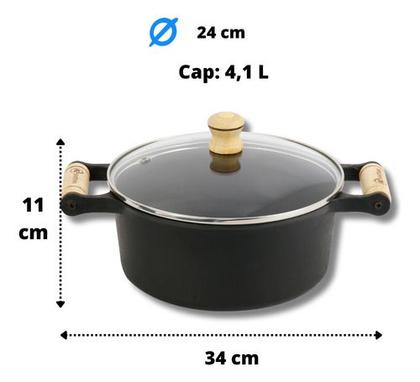 Imagem de Panela Caçarola 24 Cm Ferro Fundido Com Tampa De Vidro 4,1 L