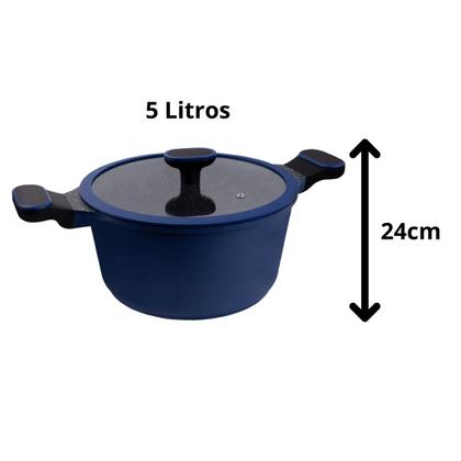 Imagem de Panela Caçarola Azul Antiaderente Tampa de Vidro e Silicone
