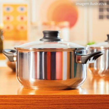 Imagem de Panela Cacarola em Aco Inox 21cm Inducao e a Gas 3,2 Litros com Tampa e Fundo Triplo Mor