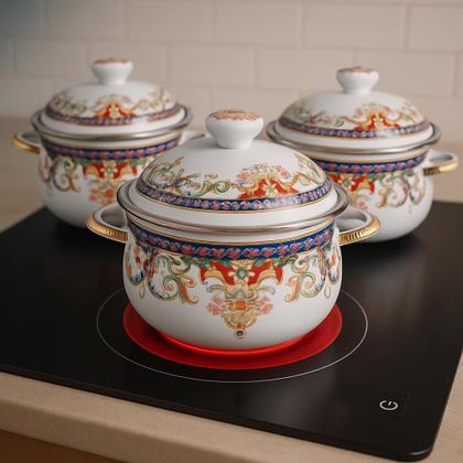 Imagem de Panela Caçarola Esmaltada Nº 22 Cake Vintage Cozinha Retrô Aço Fogão Gás Elétrico e Indução