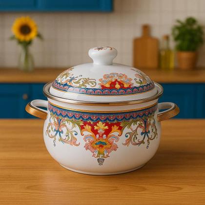 Imagem de Panela Caçarola Esmaltada Nº 22 Cake Vintage Cozinha Retrô Aço Fogão Gás Elétrico e Indução