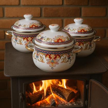 Imagem de Panela Caçarola Esmaltada Nº 22 Cake Vintage Cozinha Retrô Aço Fogão Gás Elétrico e Indução