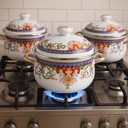 Imagem de Panela Caçarola Esmaltada Nº 22 Cake Vintage Cozinha Retrô Aço Fogão Gás Elétrico e Indução