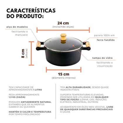 Imagem de Panela Caçarola Ferro Fundido 1 Litro Antiaderente Tampa de Vidro