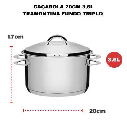 Imagem de Panela Caçarola Funda Tramontina Cooktop Fogão Indução Aço Inox Fundo Triplo Avulsa Solar 20cm 3,6 Litros