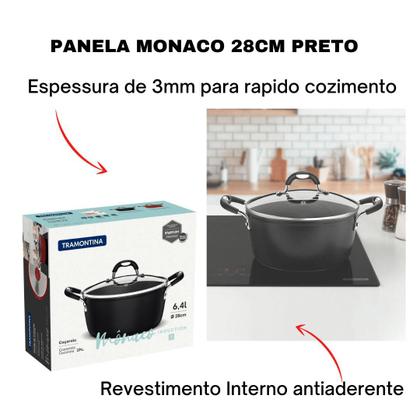 Imagem de Panela Caçarola Indução Tramontina Antiaderente 22CM  Mônaco+ Wok Arrozeira 28CM Preta