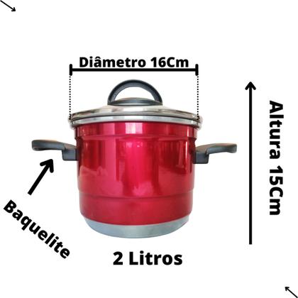 Imagem de Panela Caçarola N16 de 2 Litros para fazer Arroz e Legumes na Cor vermelha.