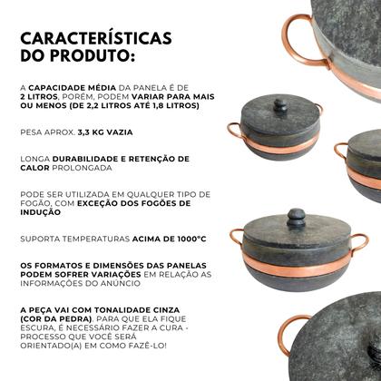 Imagem de Panela Caçarola Pedra Sabão 2 Litros Comida Mineira Saudável -