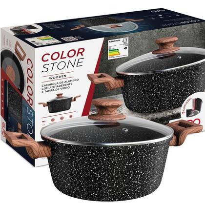 Imagem de Panela Caçarola Wooden Indução Antiaderente Colorstone 24cm Cor Preto