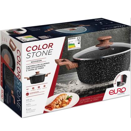Imagem de Panela Caçarola Wooden Indução Antiaderente Colorstone 24cm Cor Preto