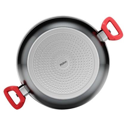 Imagem de Panela com Revestimento de Cerâmica Redstone Philco PPN24A  Tampa de Vidro, Cinza/Vermelho, 4.6L