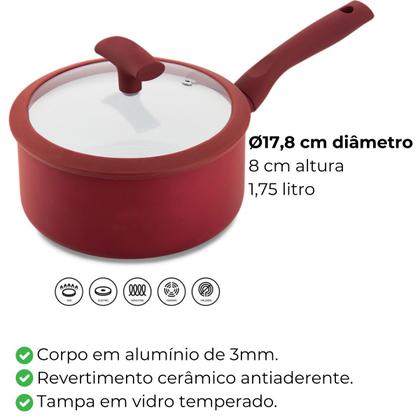 Imagem de Panela Com Tampa Vermelha 18cm 1,8L Hércules PA300-P18VM