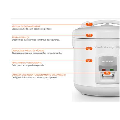 Imagem de Panela de Arroz Elétrica Gourmet 5 Xícaras 220V Branca Multilaser - CE02