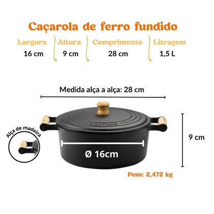 Imagem de Panela De Ferro Caçarola de Ferro Fundido 1,5 L n 16 com Tampa de Ferro Santana