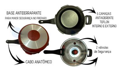 Imagem de Panela De Pressão 3,0 Litros Fechamento Externo Antiaderente Teflon Vermelho 5 Camadas Teflon Certificado Pelo Inmetro