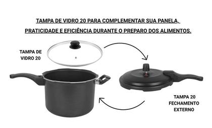 Imagem de Panela de Pressão 4,5L Fecho Externo c/Tampa de Vidro - Preta