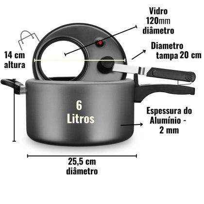 Imagem de Panela de Pressão 6 Litros Grafite com Visor de Vidro Antiaderente MTA