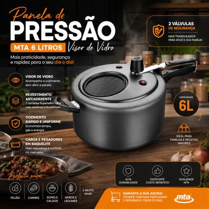 Imagem de Panela De Pressão 6 Litros Grande Com Visor Vidro Mta antiaderente teflon