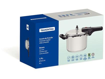 Imagem de Panela De Pressão 6,0l Aço Inox Fundo Triplo Brava - Tramontina 62416220