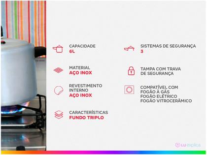Imagem de Panela De Pressão 6,0l Aço Inox Fundo Triplo Brava - Tramontina 62416220