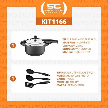 Imagem de Panela de Pressão 6L Alumínio Antiaderente Grafite + 3 Utensílios - Tramontina