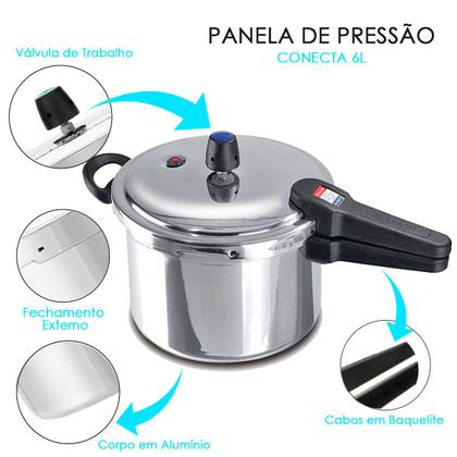 Imagem de Panela de Pressão 6L Conecta com Fechamento Externo em Alumínio Polido