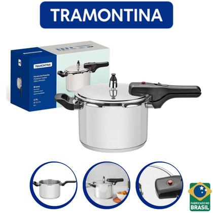 Imagem de Panela De Pressao 6l Em Aço Inox Linha Brava Indução Tramontina