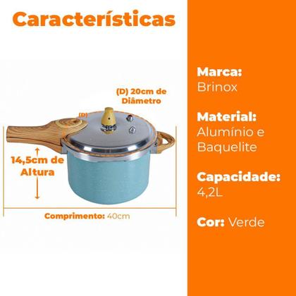 Imagem de Panela de Pressão Antiaderente Indução Brinox 4,2L com Concha Ceramic Life Verde Botanika 4952/408