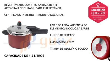 Imagem de Panela de pressão antiaderente quartzo vermelha 4,5 litros 4 sistema segurança