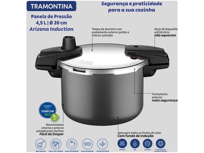 Imagem de Panela de Pressão Arizona Indução 20 cm 4,5 L em Alumínio Revestimento Interno e Externo Grafite Tramontina 20560/520