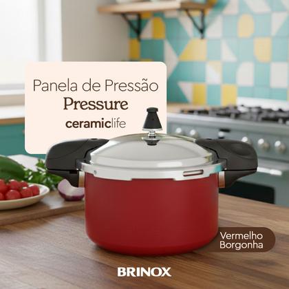 Imagem de Panela de Pressão Brinox 5,4 L Antiaderente Ceramic Life Pressure com Indução Vermelho Borgonha