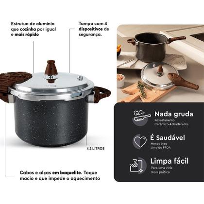 Imagem de Panela de Pressão Brinox Ceramic Life - 4,2 Litros, Pressure Indução, Granito