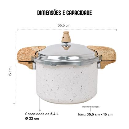Imagem de Panela de Pressão Brinox Ceramic Life 5,4L 22cm Baunilha Antiaderente para Indução com Fechamento Externo