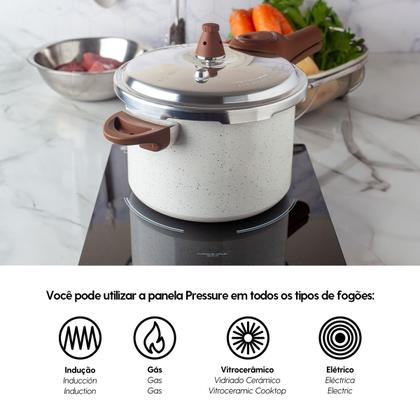 Imagem de Panela de Pressão Brinox Ceramic Life Fundo de Indução Pressure 6,8 Litros Ø 24 cm Vanilla