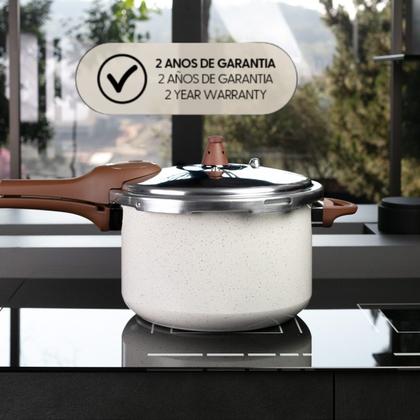 Imagem de Panela de Pressão Brinox Ceramic Life Fundo de Indução Pressure 6,8 Litros Ø 24 cm Vanilla