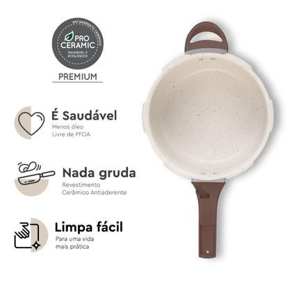 Imagem de Panela de Pressão Brinox Ceramic Life Fundo de Indução Pressure 6,8 Litros Ø 24 cm Vanilla