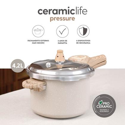 Imagem de Panela De Pressão Brinox Ceramic Life Pressure Indução 4,2L Areia