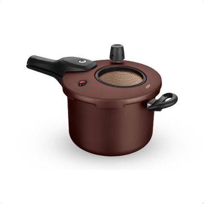 Imagem de Panela De Pressão Com Visor 4,5 Litros Antiaderente Marrom Chocolate 7 Camadas Resistente Ao Calor MTA - 6603