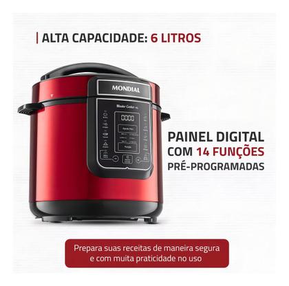 Imagem de Panela De Pressão Elétrica Digital 6l Mondial Vermelho Pe-60-6l-I