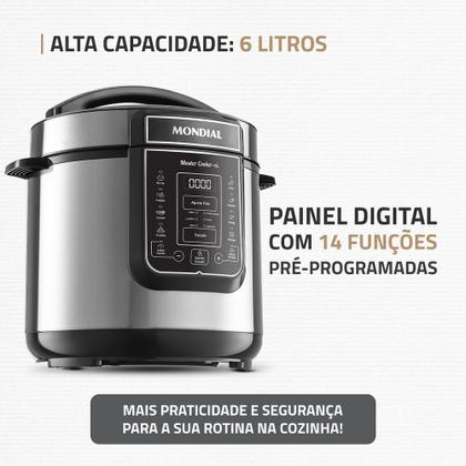 Imagem de Panela de Pressão Elétrica Digital 6L PE 60 6LI Mondial Preto e Inox 1000W 220V