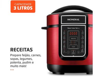 Imagem de Panela de Pressão Elétrica Digital Mondial  - Master Cooker Red PE-41 700W 3L Timer