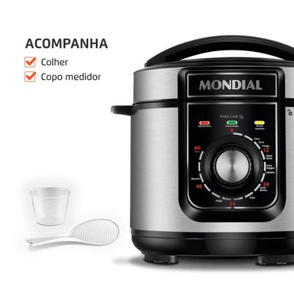 Imagem de Panela de Pressão Elétrica Mondial 5L Pratic Cook PE-48-5L-I 900W Preto/Inox 127V