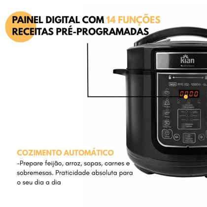 Imagem de Panela de Pressão Elétrica PPE102  6L Kian Timer Ajustável Controle de Temperatura Cuba Antiaderente